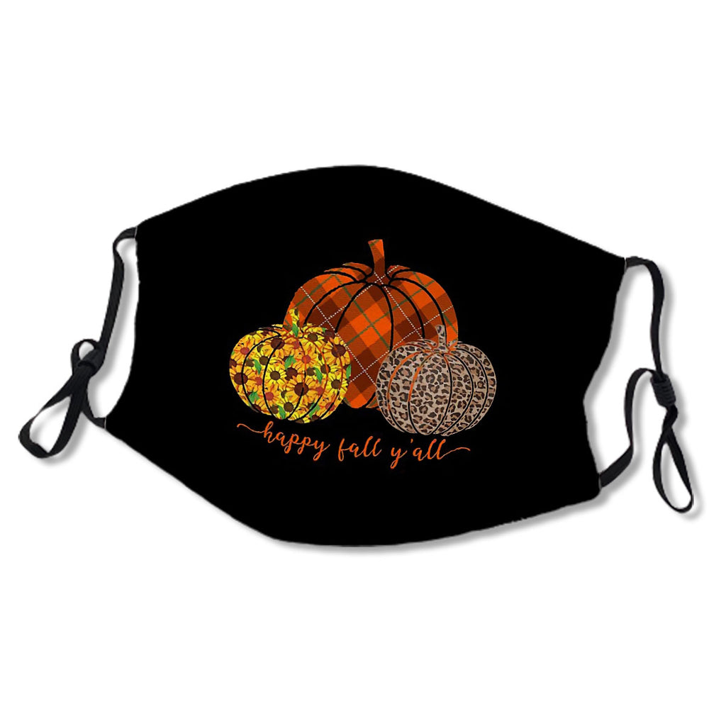 Happy Fall Y'all- Cute Orange Plaid Leopard Pumpkin Thanksgiving Gift Mask No.ZAVISH