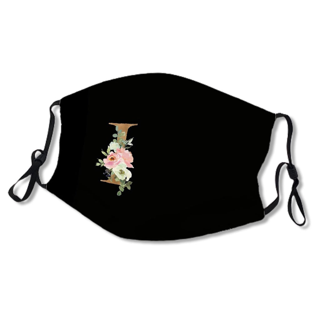 Letter I Gold Glitter Floral Monogram Initials For Women And Girls Mask No.ZPAIWC